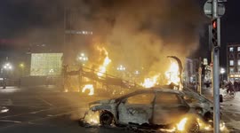 Bus and car on fire on O'Connell Street, Dublin following knife attack in Ireland