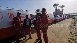 Red Crescent Ambulances Evacuate Wounded From Gaza Hospital