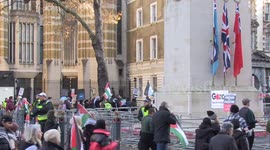 Police guard the Cenotaph in London as tens of thousands of Palestine supporters march onto Whitehall