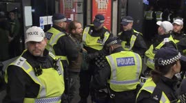 Police arrest man outside 'Jersey Boys' theatre in London as theatregoers enter and Palestine rally takes place outside