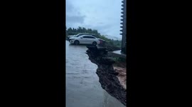 Road collapses due to flash floods in China