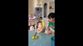 Toddler's hilarious reaction to tiny watermelon slice in northern China