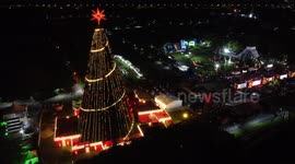 Aerial view of the Coca-Cola Christmas tree inaugurated at Parque Villa Lobos in São Paulo