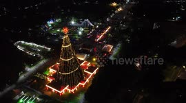 Aerial view of the Coca-Cola Christmas tree inaugurated at Parque Villa Lobos in São Paulo