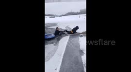 Heroic ex-soldier dives into frozen lake to rescue trapped boy in China