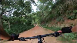 Mountain Biker Has Run-In With Cattle