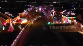 Drone footage of Miracle Cove, where neighbours go all out for Christmas