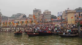 Hindu devotees take holy dip in River Ganges in Varanasi, India, for Karthik Purnima