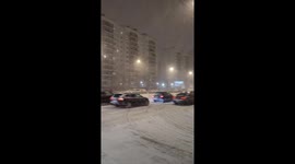 Snow storm covers roads in Saint Petersburg, Russia
