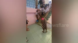 Brave schoolboy helps teacher and classmates catch gecko