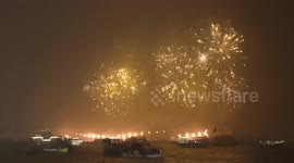 The laser show on occasion for Dev Diwali bank of Varanasi ghat, along with 'eco-friendly' fireworks attraction in Northern India