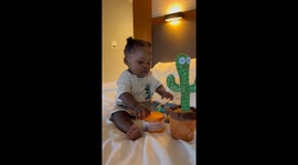 Baby Reacts to Talking Cactus Toy