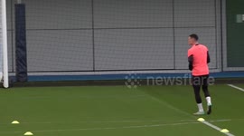 Man City train ahead of Leipzig tie in Manchester, UK