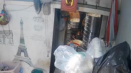 Cook tumbles while preparing dumplings in restaurant kitchen