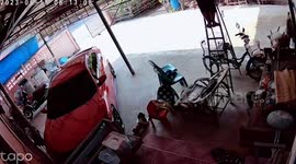 Father hangs on ceiling when ladder falls in DIY fail