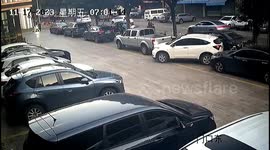 Frustrated driver rams pickup taking two spaces in parking lot in China