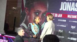 Natasha Jonas and Mikaela Mayer face off ahead of IBF welterweight title fight in London, UK