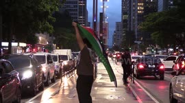 People demonstrate in support of Palestinians in Sao Paulo, Brazil
