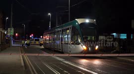 Pedestrian in hospital after being hit by tram prompting road closure by police, Beeston, Nottinghamshire, UK