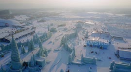 Aerial Photography of Harbin Ice and Snow World Panorama.