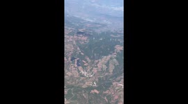 Aerial view of unique landform seen from passing plane in China
