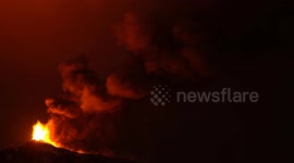Etna Eruption with huge lava fountains in the sky of Catania from Southeast Crater