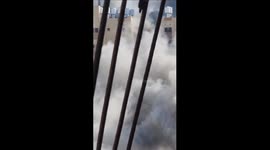 IDF  aircraft destroy residential towers on the heads of their residents in Hamad Town, west of Khan Yunis, south of the Gaza Strip