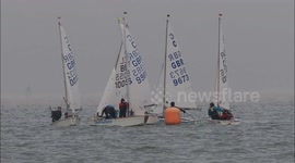 Youth sailors seen training in wintry conditions off Kent, UK