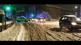 Heavy snowfall in Kendal Cumbria UK make driving conditions treacherous for locals and tourists