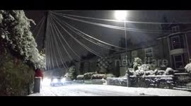 Heavy snowfall in Kendal Cumbria UK has caused treacherous and slow driving conditions as police declare a major incident