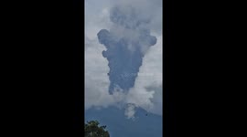 The appearance of the eruption of Mount Marapi accompanied by rain of volcanic material in West Sumatra, Indonesia