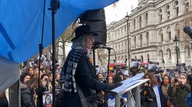 Actress Dame Maureen Lipman speaks at a protest against UN Women’s silence over brutality against women by Hamas