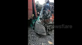 Minibus horrifically crushed between two trucks, killing at least 3 in China