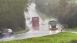 Flooding and rain on the A37 between Bristol and Somerset, UK