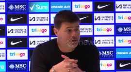 Mauricio Pochettino talks to the press following Chelsea's 3-2 win against Brighton in London, UK