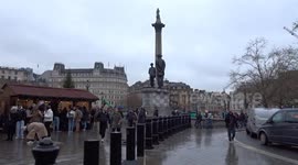 Entering Trafalgar Square Christmas Market with the newly arrived Christmas Tree