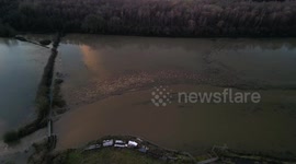 Aerial footage of the overflowing Erewash Canal
