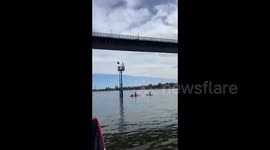 Activists in kayaks block Israeli container ship at Port of Melbourne