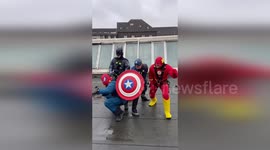 Firefighter Superheroes and Santa Surprise Children at Elisabeth Hospital in Essen, Germany