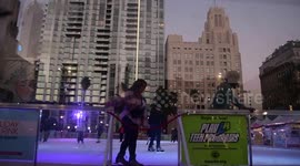 Holiday Ice Rink Pershing Square in Los Angeles, California.