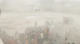 Indian villagers so much excitement for to watch Helicopter
