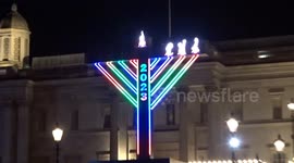 Trafalgar Square sparkles with Norwegian Christmas Tree and a giant Menorah for Christmas 2023
