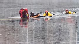 Firefighters heroically save skater who fell into frozen lake in China