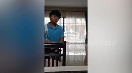 Schoolboy burst with joy when he finds surprise puppy in kitchen
