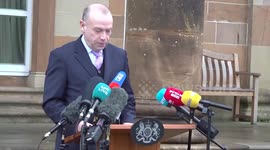 Chris Heaton-Harris speaks before meeting with Northern Ireland leaders in Belfast, UK