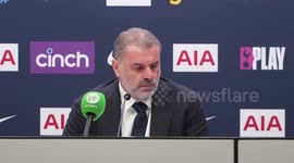 Ange Postecoglou reacts to Spurs win over Newcastle in London, UK
