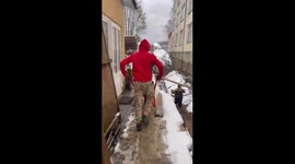 Winter thrills: daring wheelbarrow adventure in Dovge, Ukraine