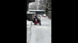 Test Driving a Motorcycle Snowmobile
