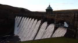 Craig Goch Dam overflowing, Elan Valley, Mid Wales, UK.  13 December 2023.