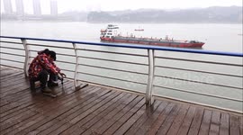 Workers Repair Wooden Walkway in The Yangtze River in Yichang, China